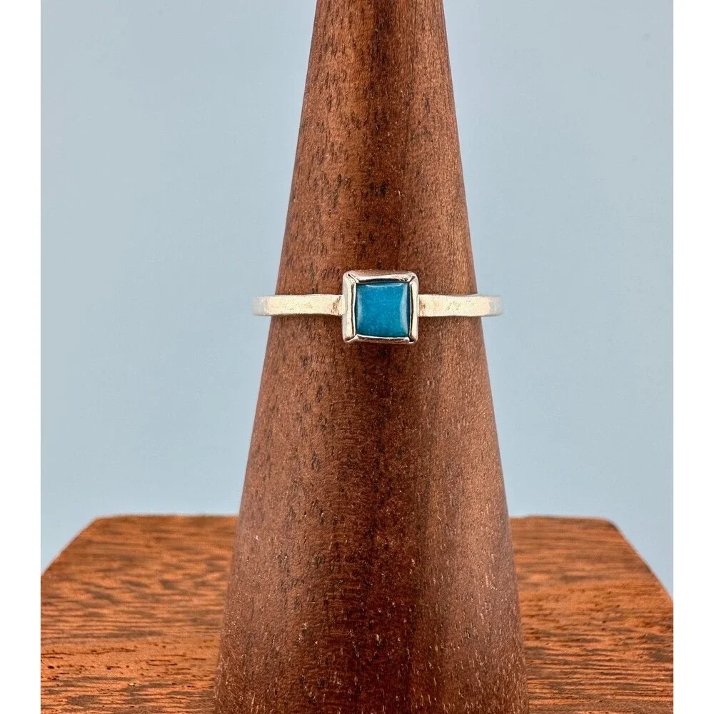 Vintage 925 Sterling Silver Turquoise Ring Square Minimalist Dainty Size 7.75